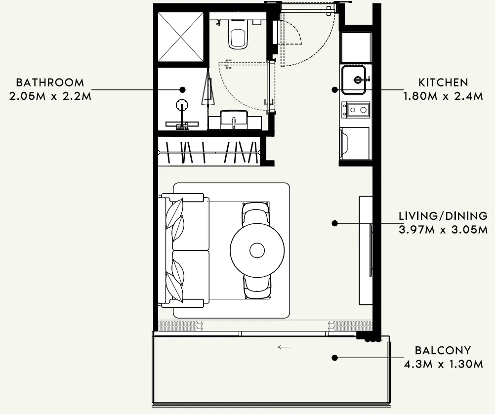 Azizi Milan Studio floor plan, 332 sqft