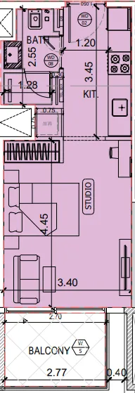 Binghatti Amberhall Studio floor plan, 368 sqft