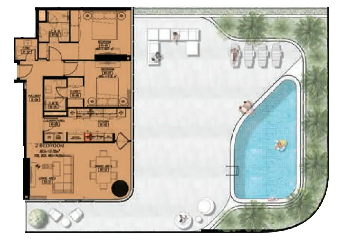 Azha Millennium Residences 2 bed floor plan, 3,791 sqft