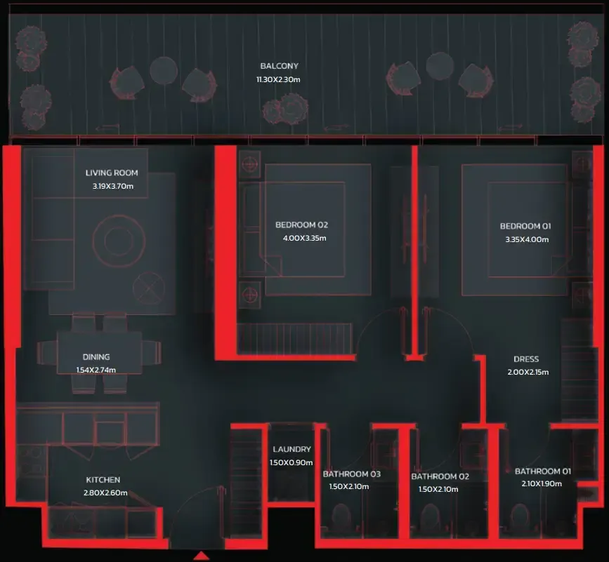 Tonino Lamborghini Residences by BNW Developments 2 bed floor plan, 1,121 sqft