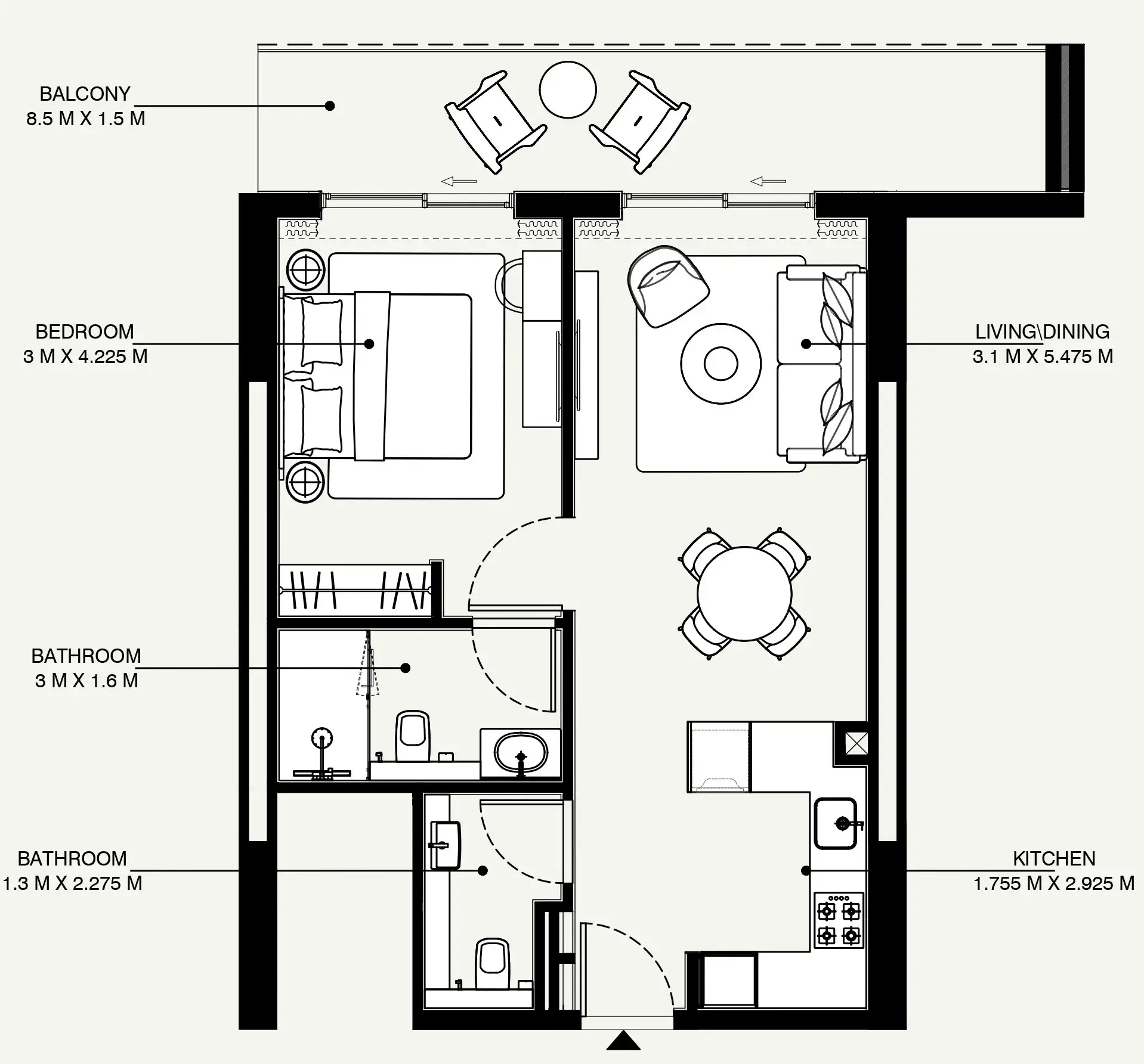 Azizi Venice 1 bed floor plan, 734 sqft