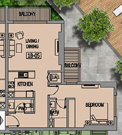 Jade Tower 1 bed floor plan, 871 sqft