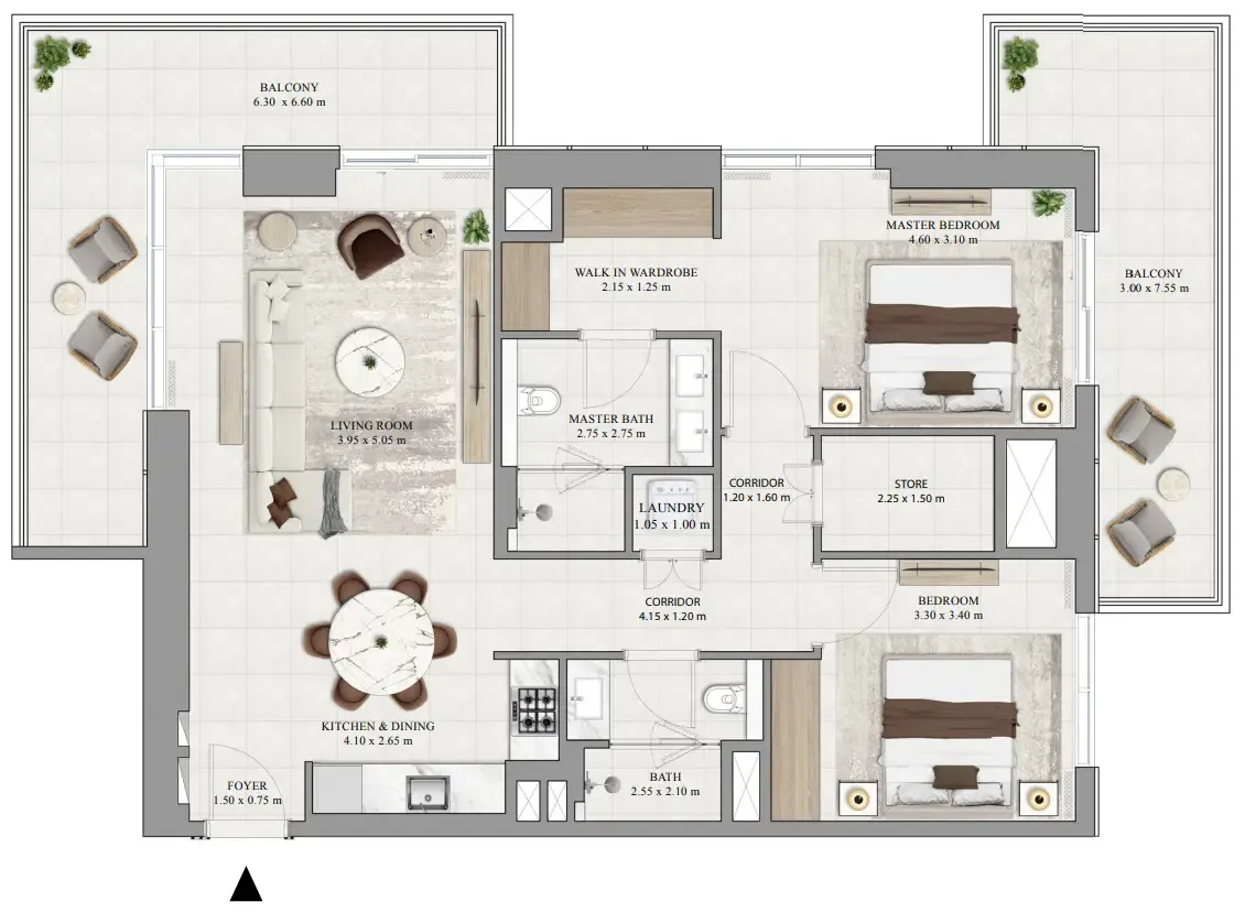 Greencrest 2 bed floor plan, 1,471 sqft