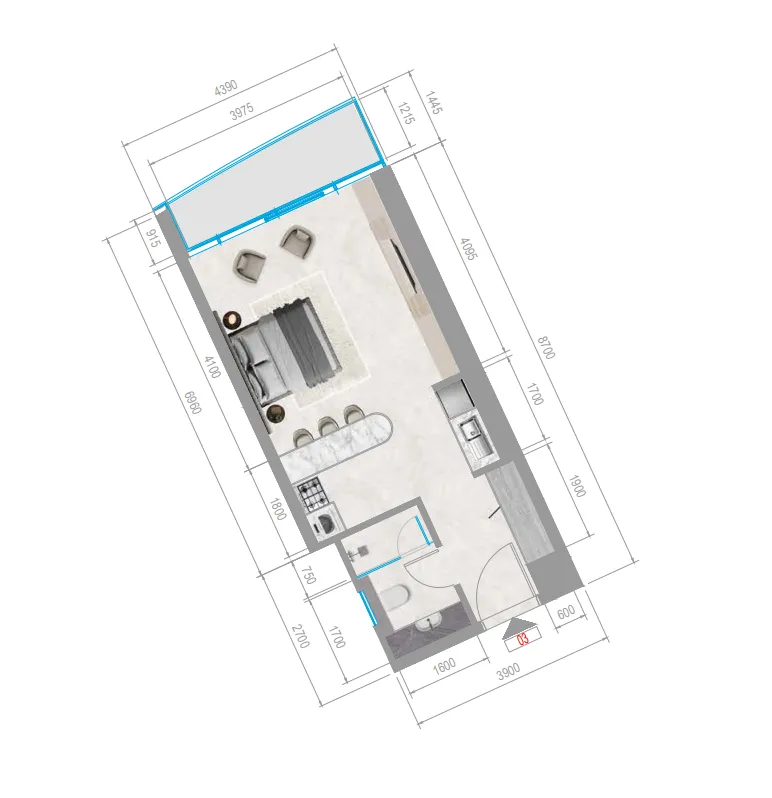 Orchid Towers Phase 1 Studio floor plan, 417 sqft