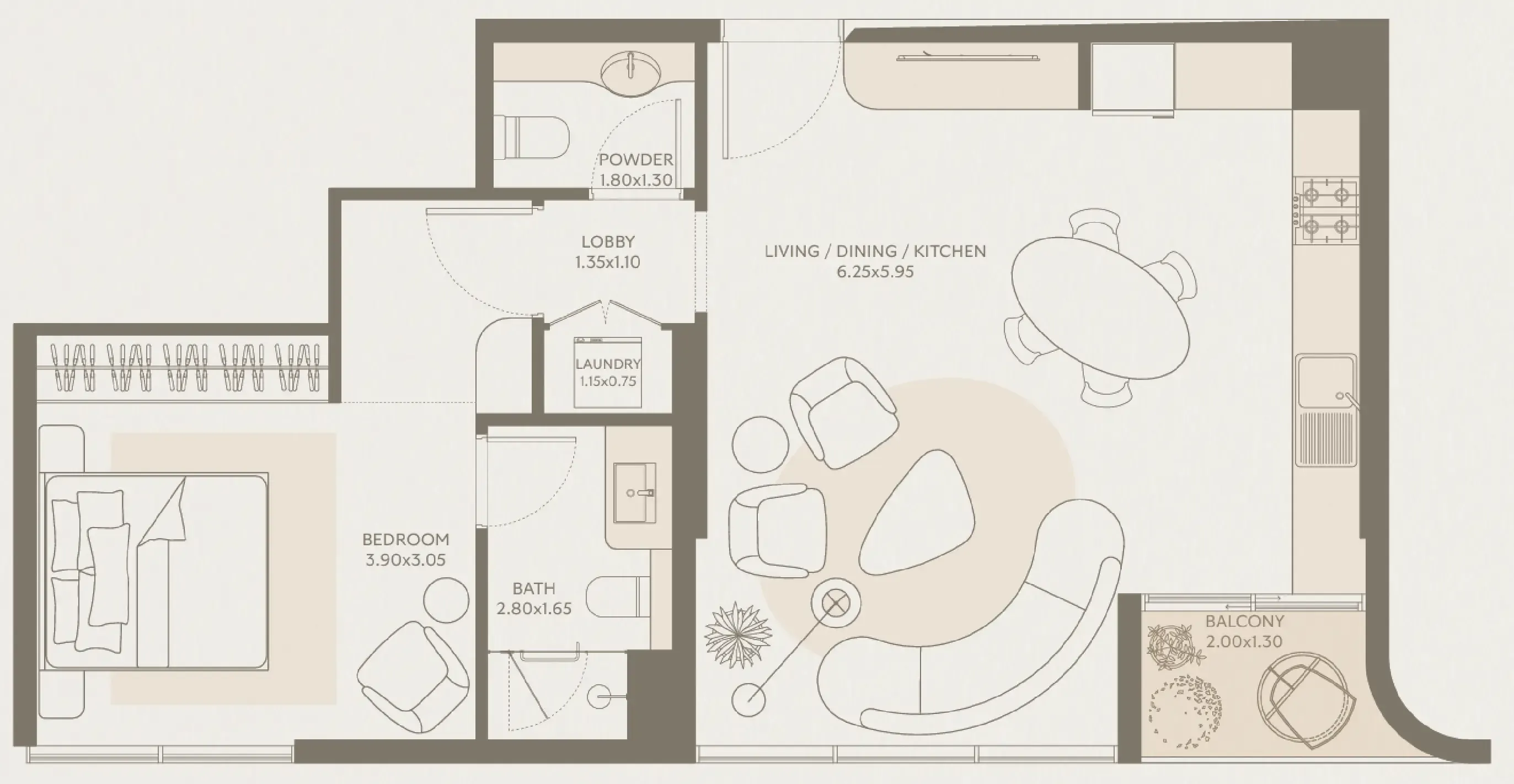 Symphony by Chaimaa 1 bed floor plan, 725 sqft