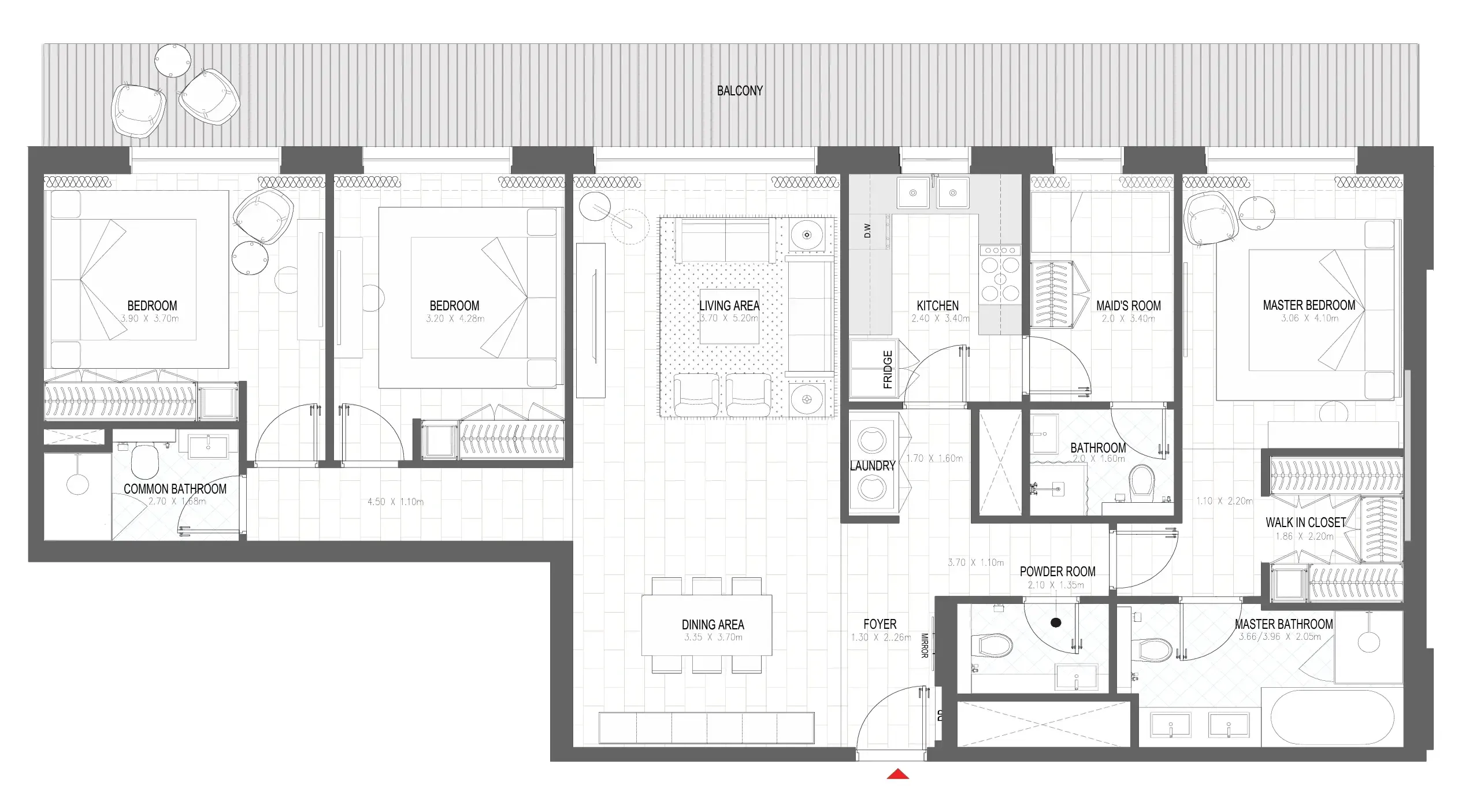 Palace Residences Al Mamsha 3 bed floor plan, 1,927 sqft