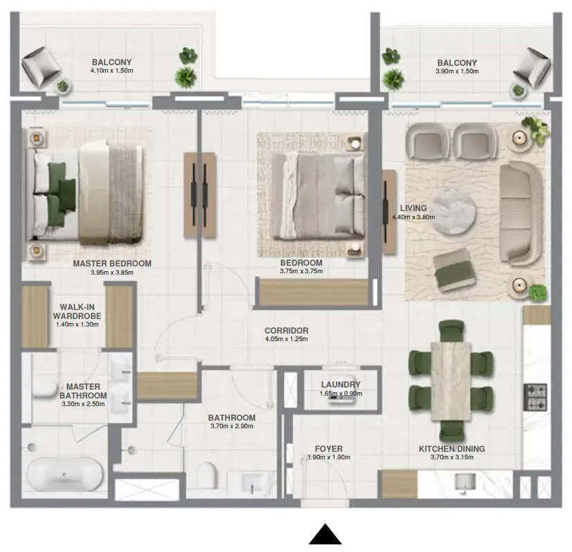 Golf Verge 2 bed floor plan, 1,309 sqft