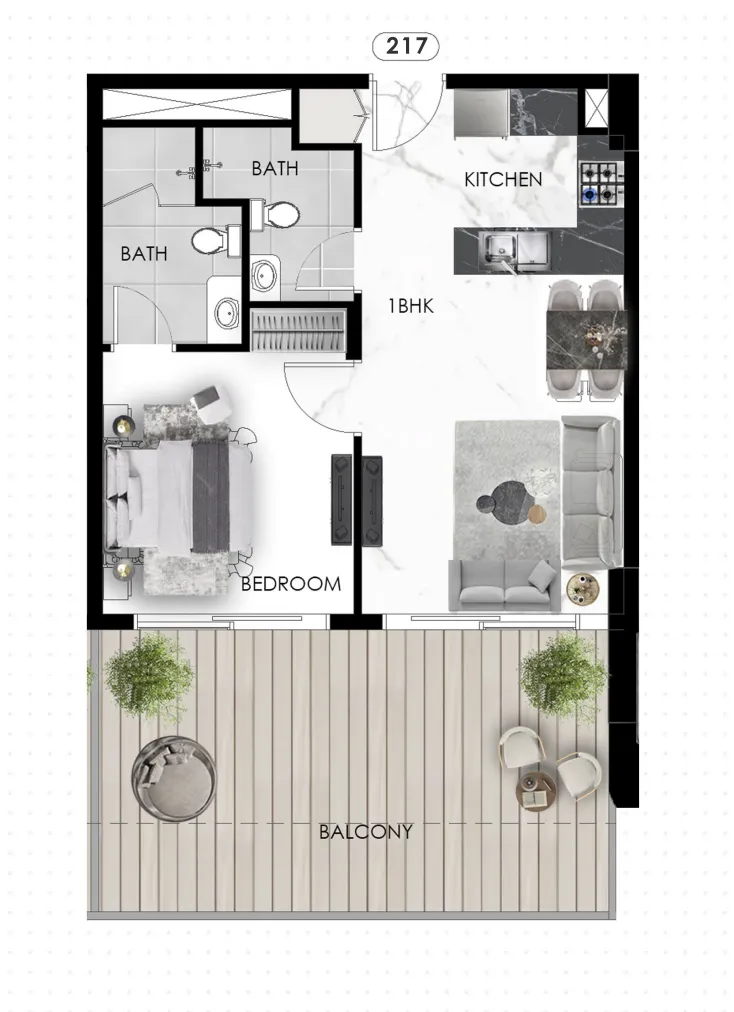 The Eighty Three 1 bed floor plan, 798 sqft