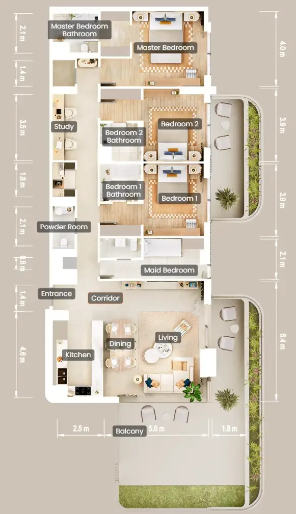 The Beach House Fahid 3 bed floor plan, 2,706 sqft