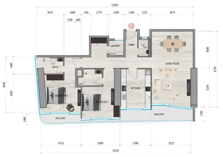 Al Ghaf Tower 2 bed floor plan, 1,609 sqft