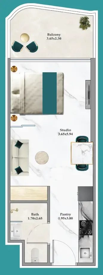 Breez Studio floor plan, 414 sqft