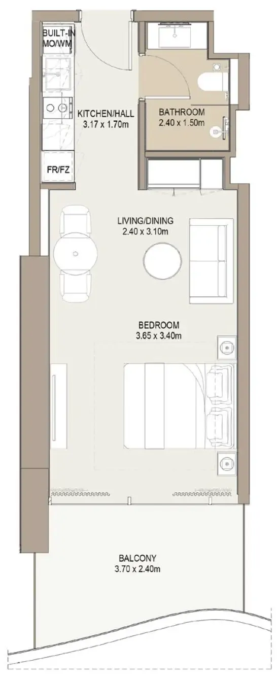 Laguna Residence Studio floor plan, 461 sqft