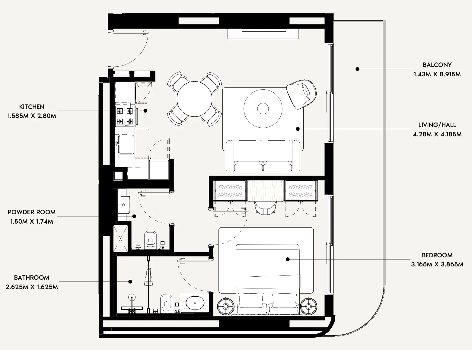 Azizi Rose 1 bed floor plan, 729 sqft