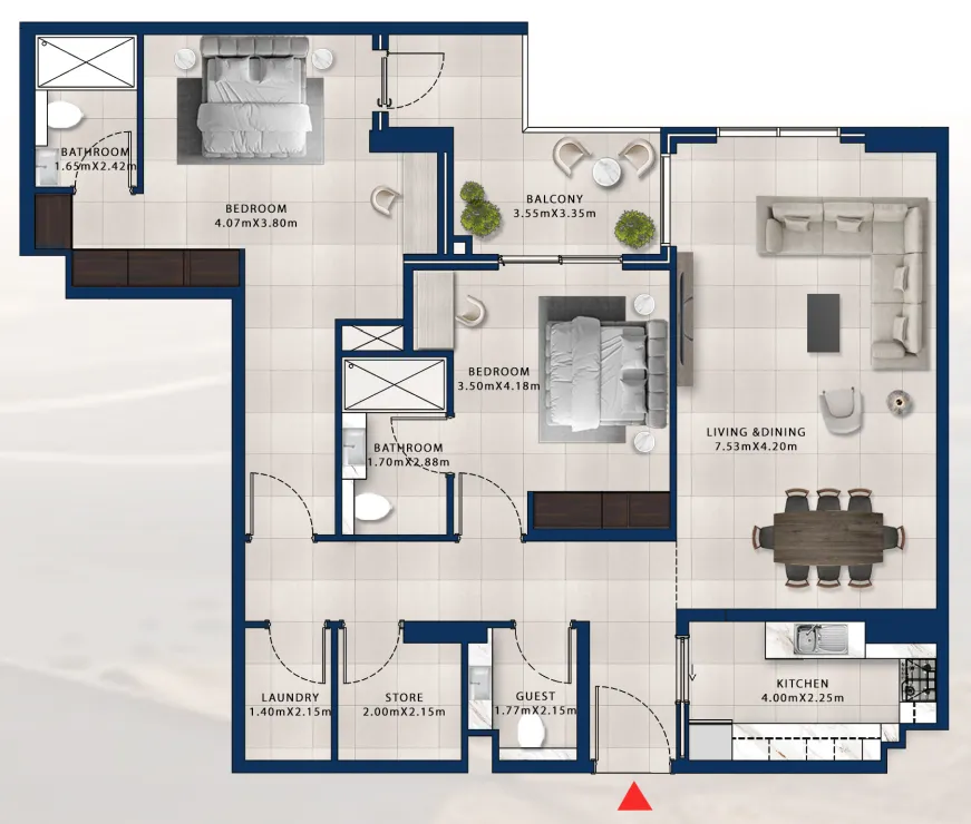 Asayel Avenue 2 bed floor plan, 1,470 sqft