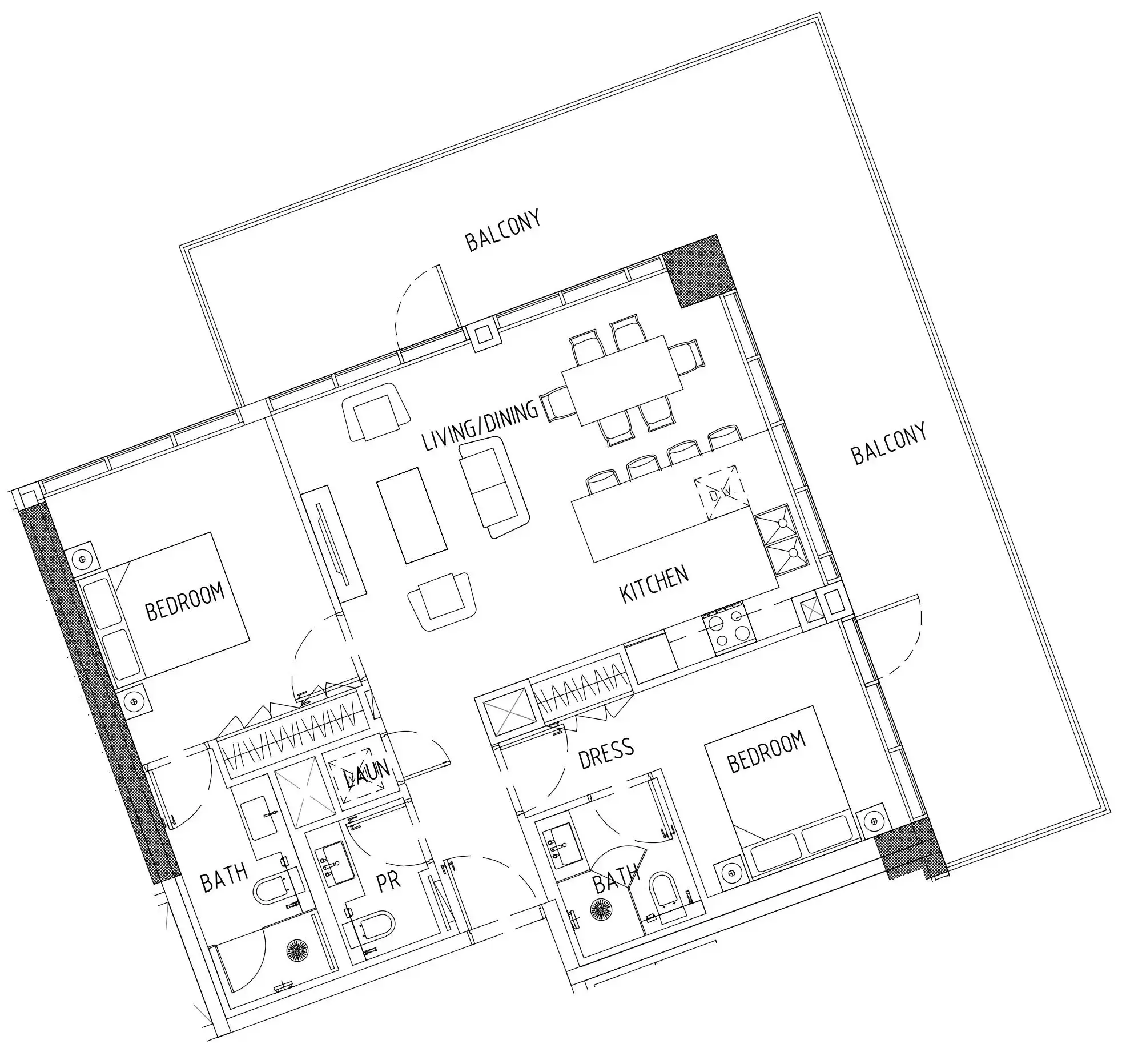 Damac District 2 bed floor plan, 1,387 sqft