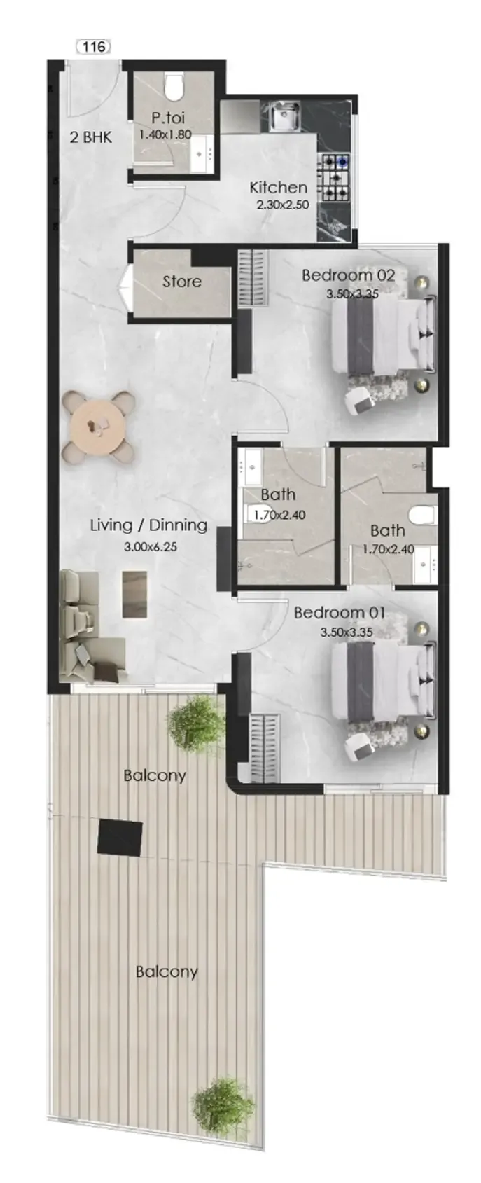 Aristo 2 bed floor plan, 1,141 sqft