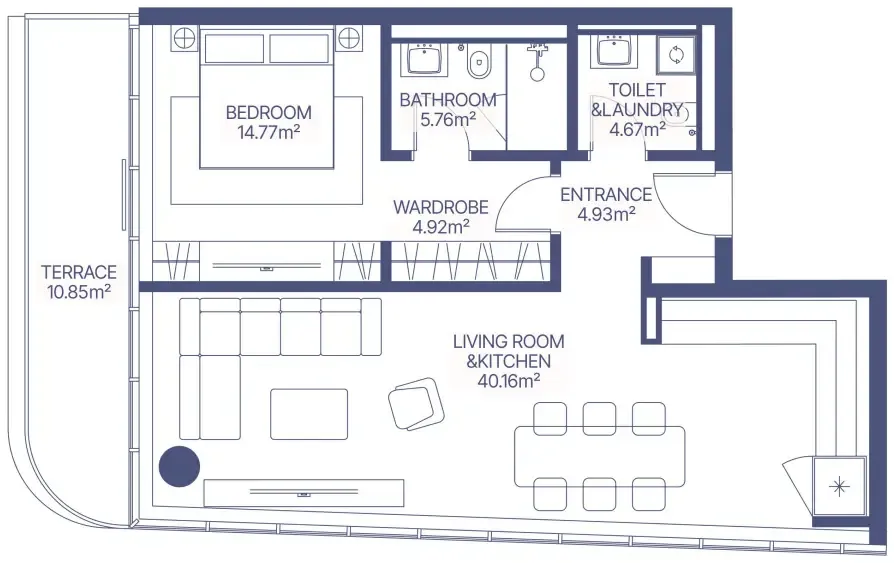 Gianfranco Ferre Residences 1 bed floor plan, 941 sqft