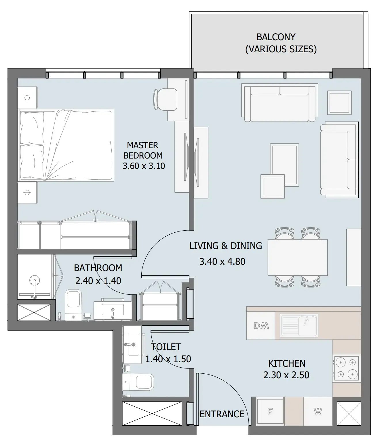 Verdana III 1 bed floor plan, 574 – 628 sqft