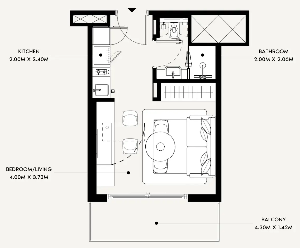 Azizi Leily Studio floor plan, 340 sqft
