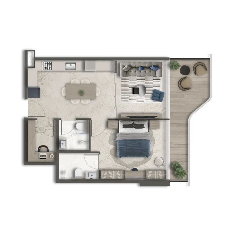 Treppan Vision 1 bed floor plan, 803 – 808 sqft