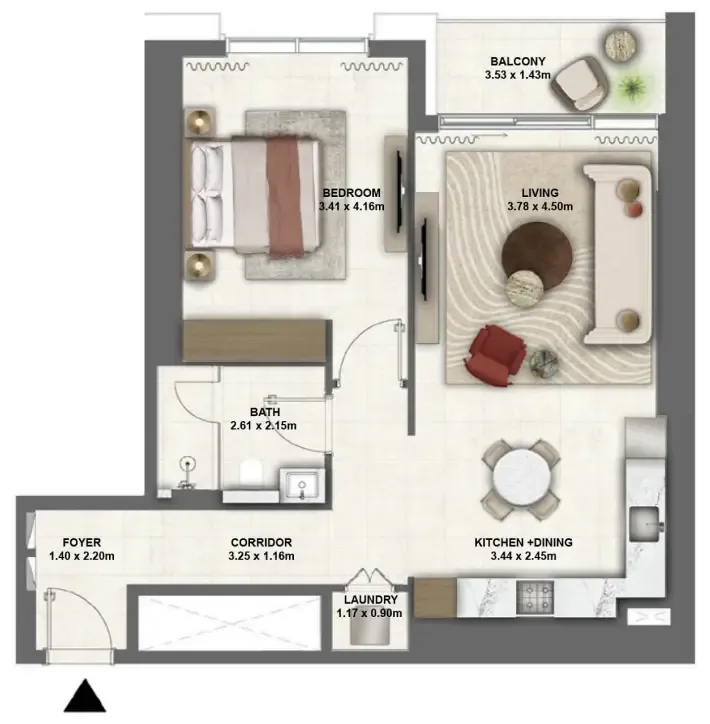 Montiva by Vida 1 bed floor plan, 888 sqft