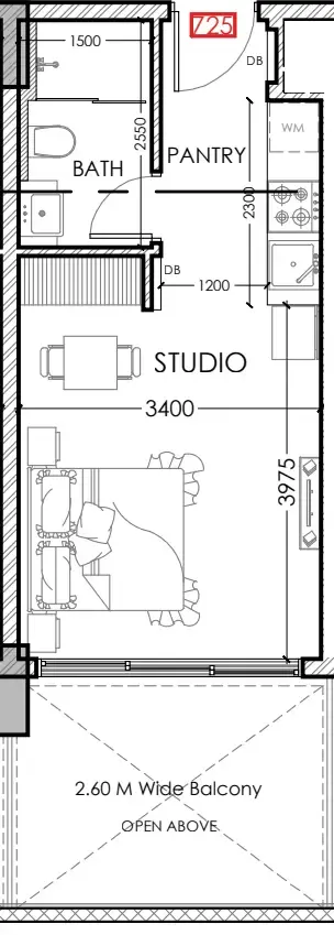 Al Haseen Residences 5 Studio floor plan, 383 sqft