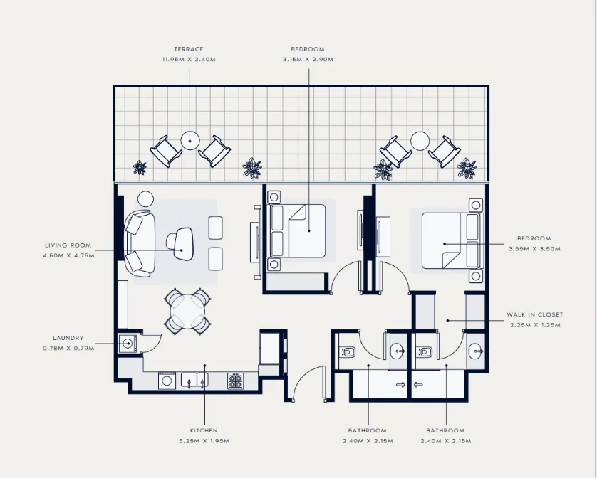 Azizi Venice 2 bed floor plan, 1,389 sqft