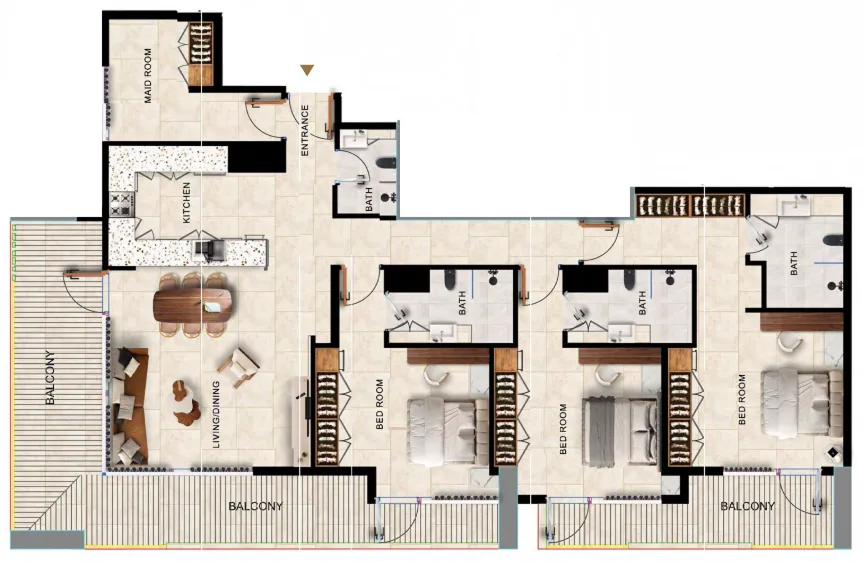 Kingdom Gate 3 bed floor plan, 2,107 sqft