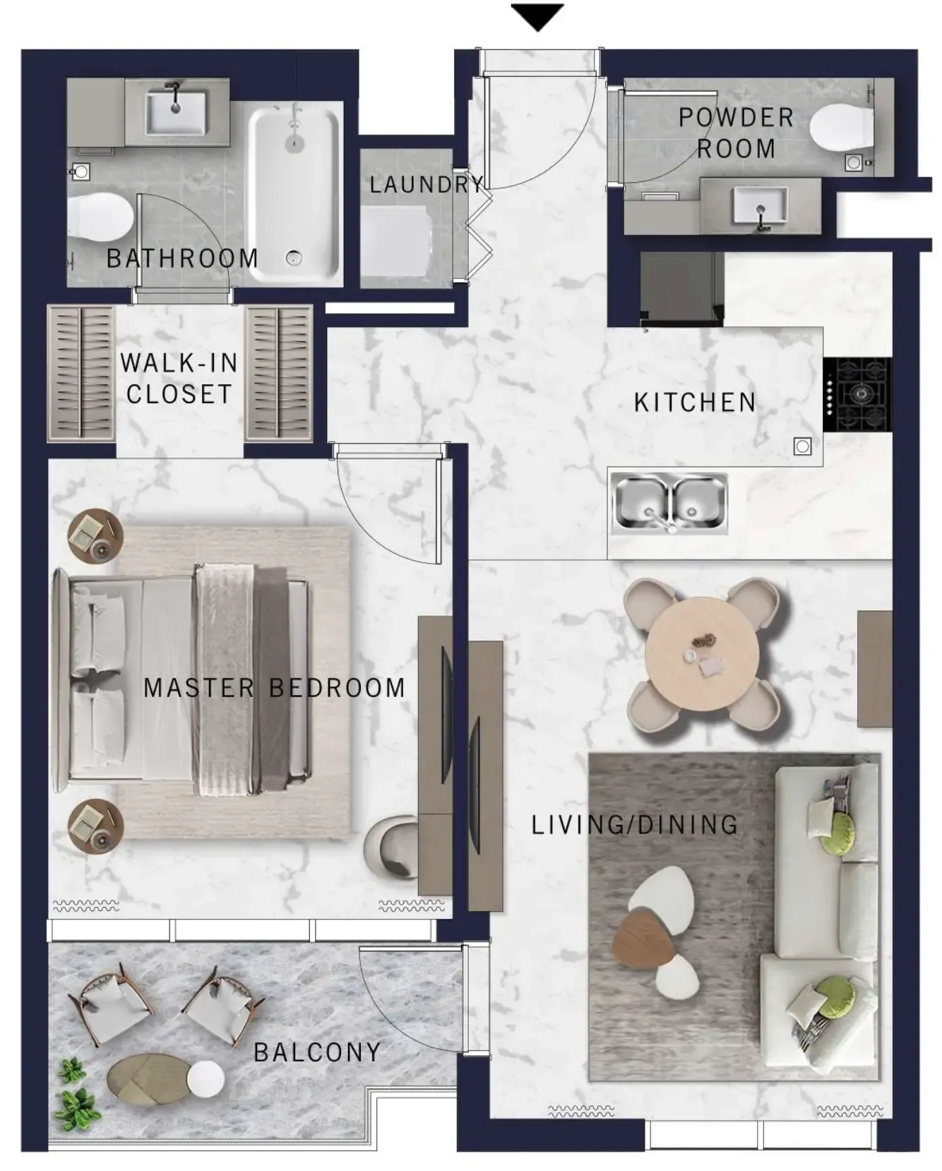 DoubleTree by Hilton 1 bed floor plan, 735 sqft