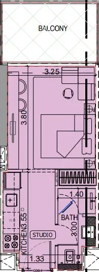 Binghatti Vintage Studio floor plan, 372 sqft