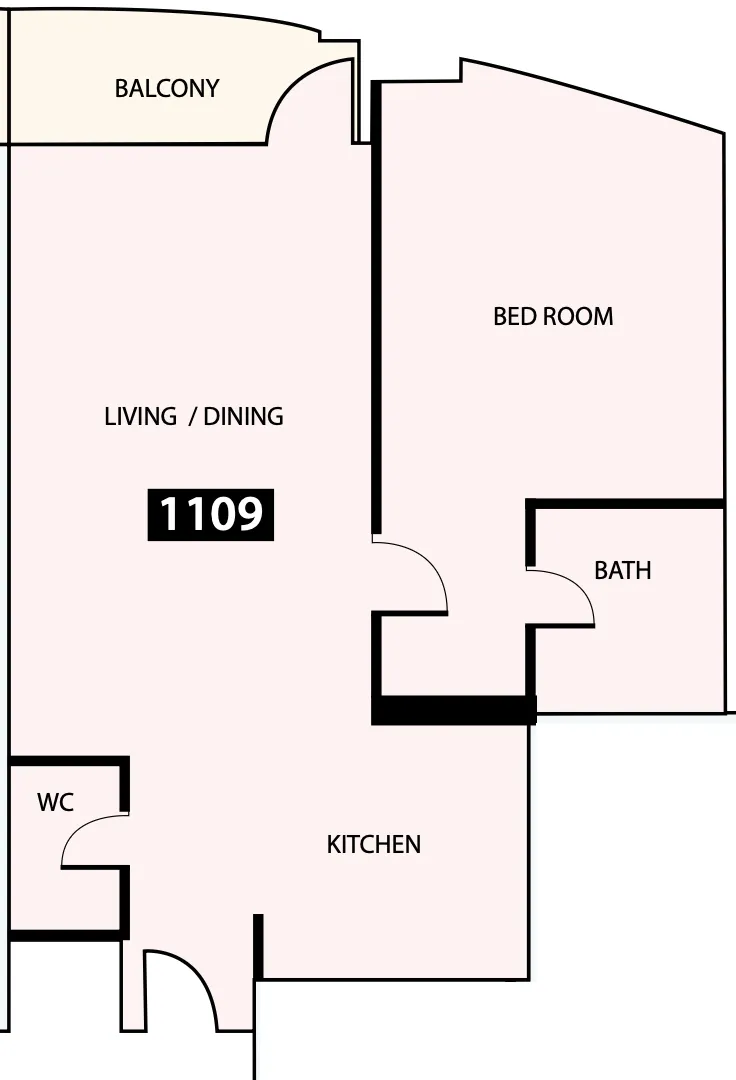 Paradise View 1 1 bed floor plan, 816 sqft