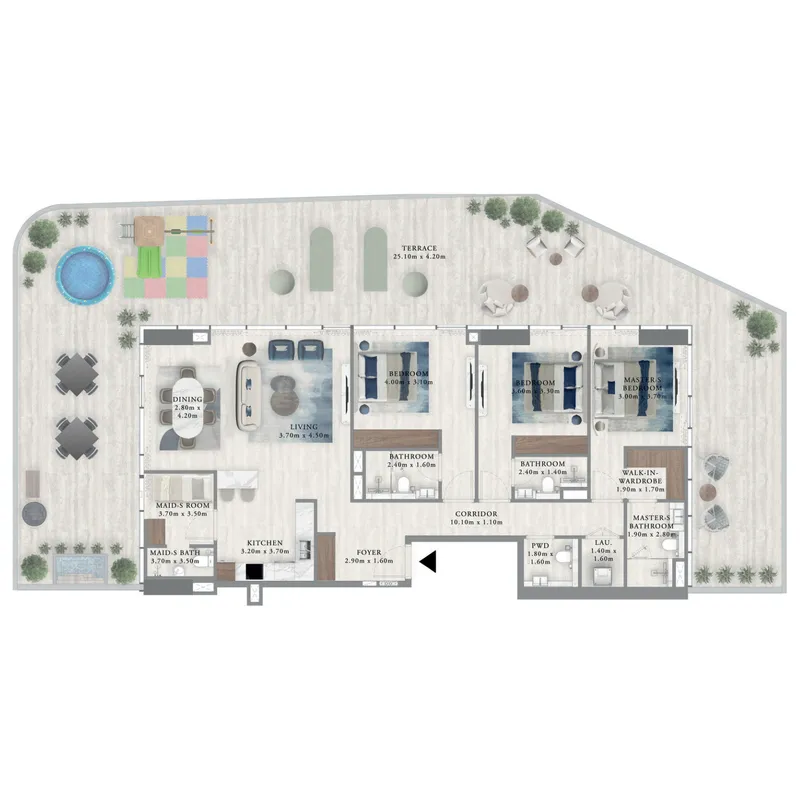 Royal Yacht Club Residence 3 bed floor plan, 3,240 sqft