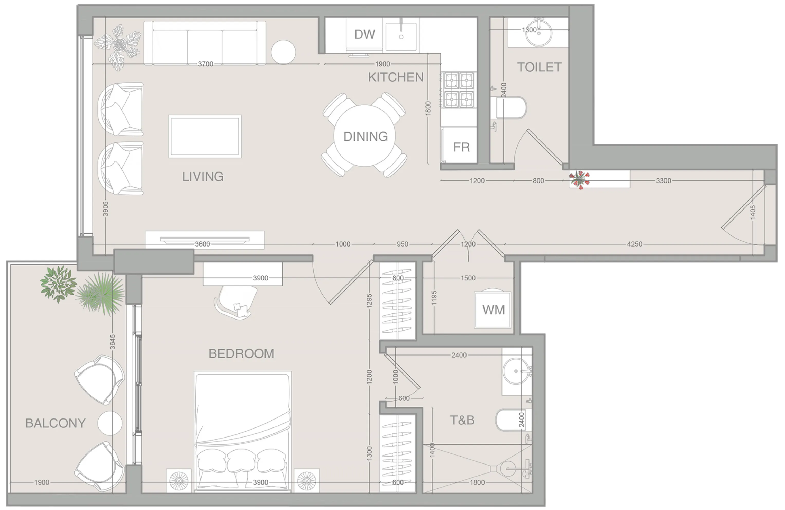 VERDAN1A 1 bed floor plan, 787 sqft