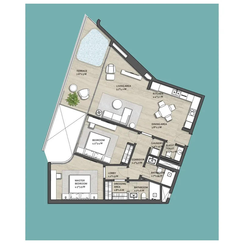 Vistal by Victoria Swarovski 2 bed floor plan, 1,299 sqft