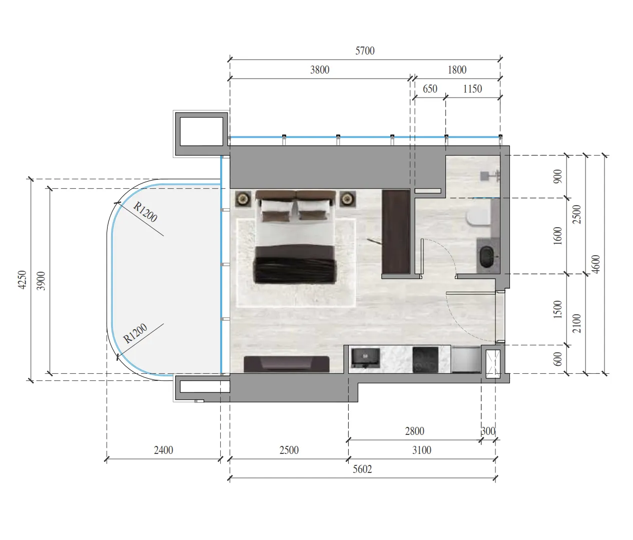 Ananda Residences Studio floor plan, 367 – 403 sqft