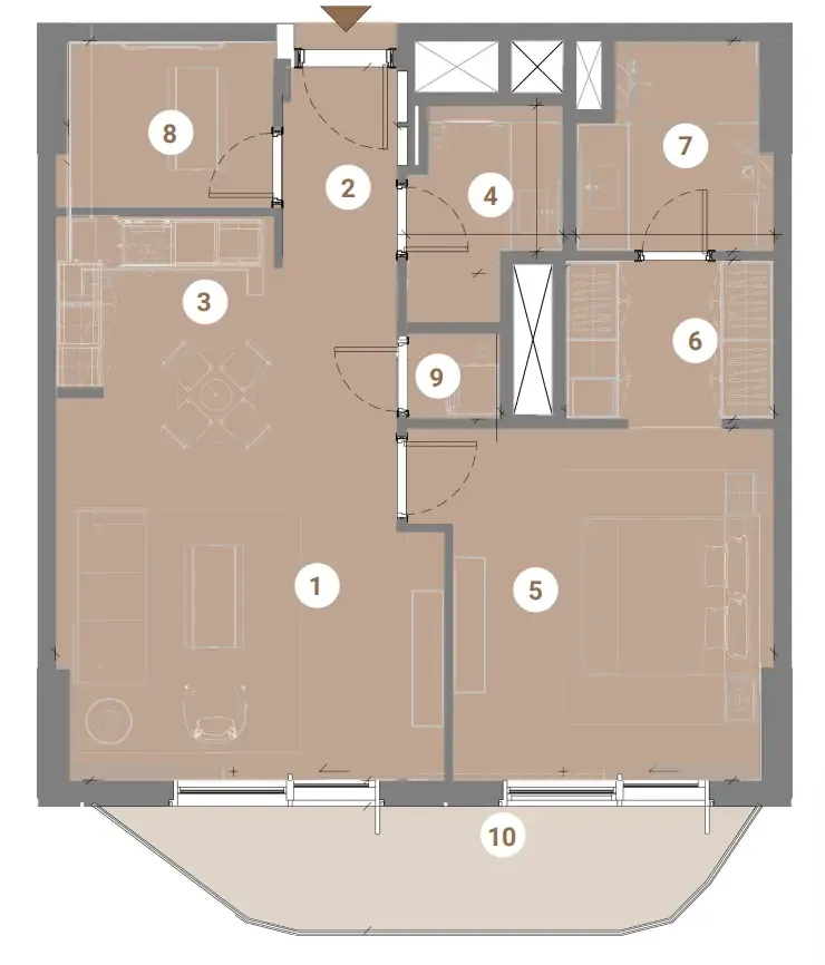 Takaya 1 bed floor plan, 883 sqft