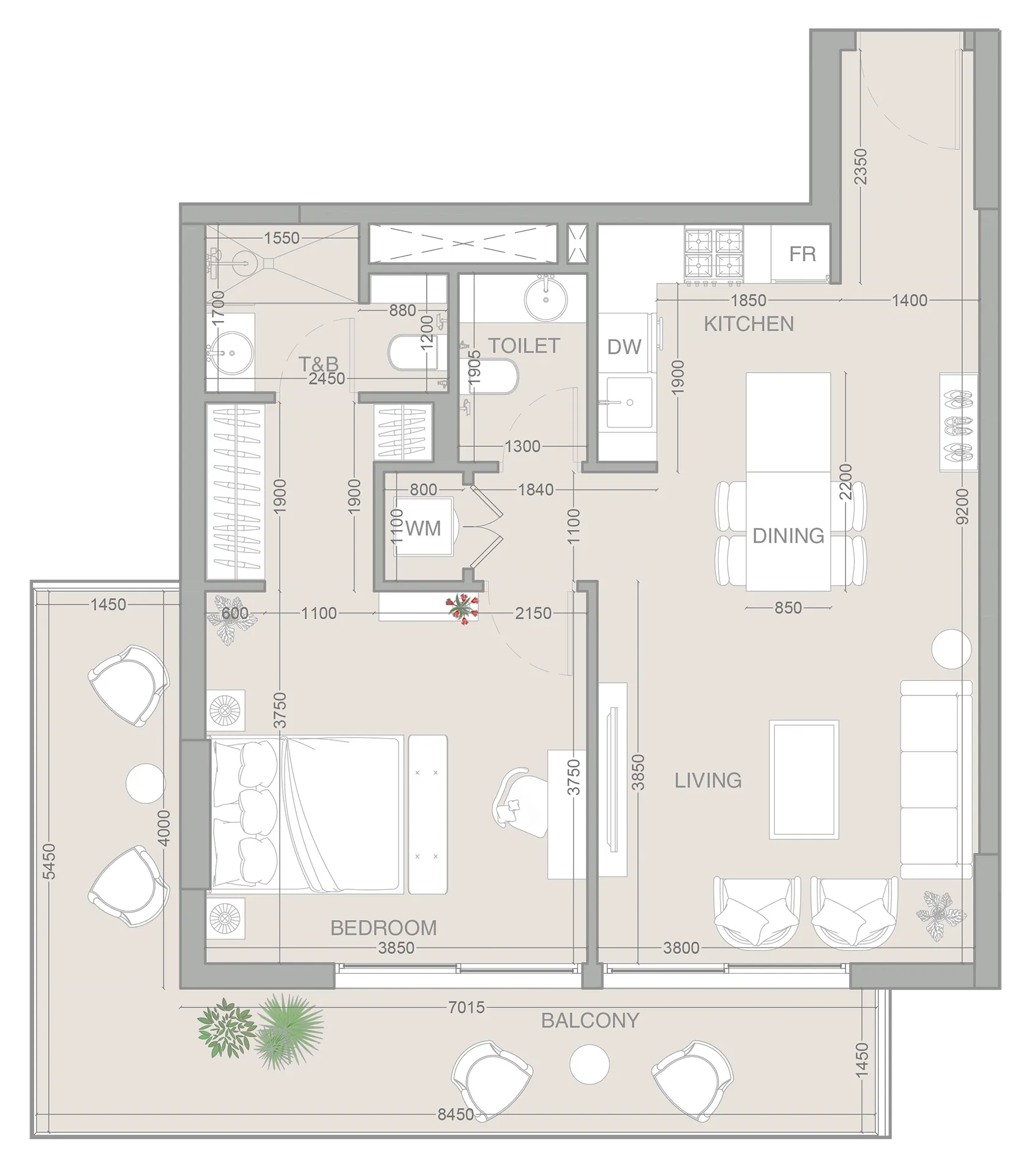 ESSENL1FE Residence 1 bed floor plan, 902 sqft