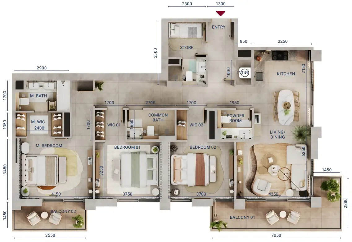 Mirdad 3 bed floor plan, 1,655 sqft
