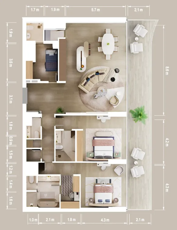 Mandarin Oriental Residences 2 bed floor plan, 2,200 sqft