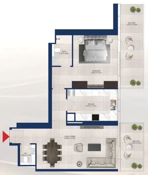 Al Vista 1 bed floor plan, 1,103 sqft