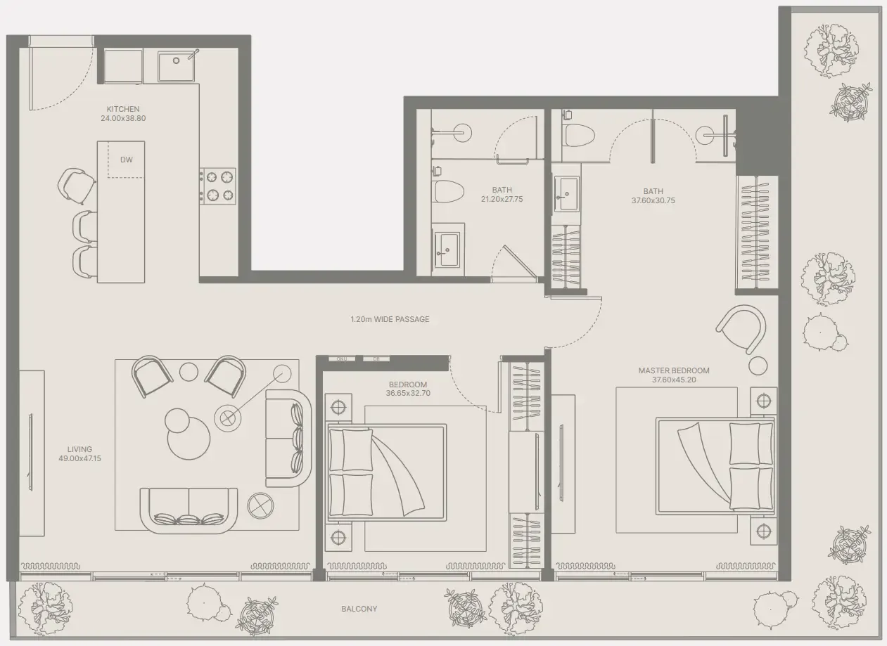 Bond Enclave 2 bed floor plan, 1,344 sqft