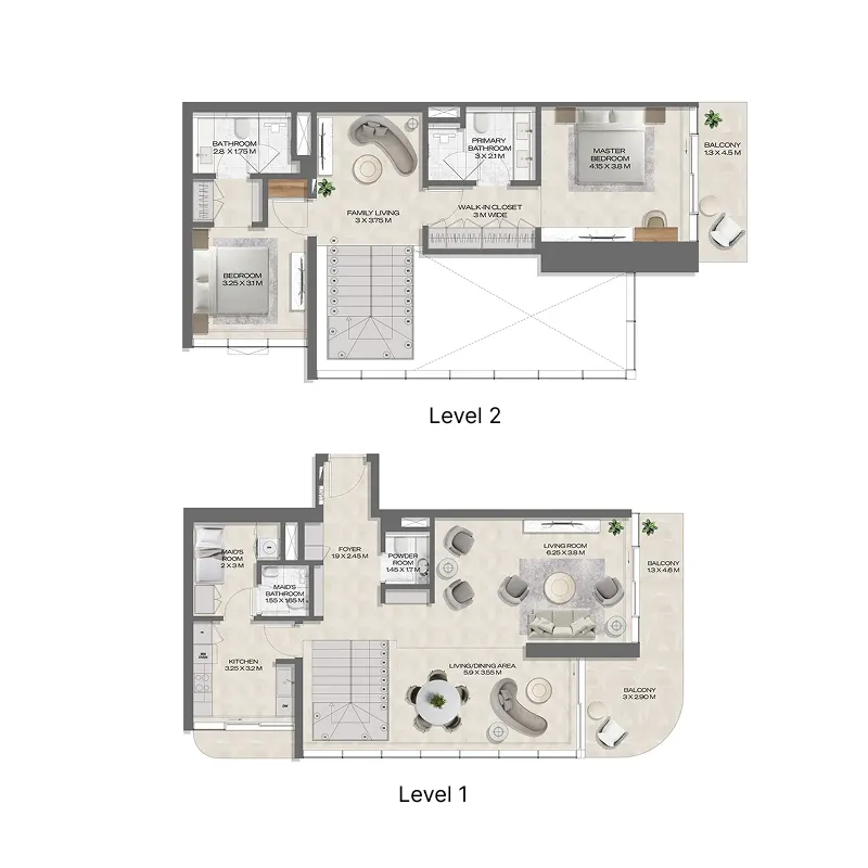 DWTN Residences 2 bed floor plan, 2,280 sqft