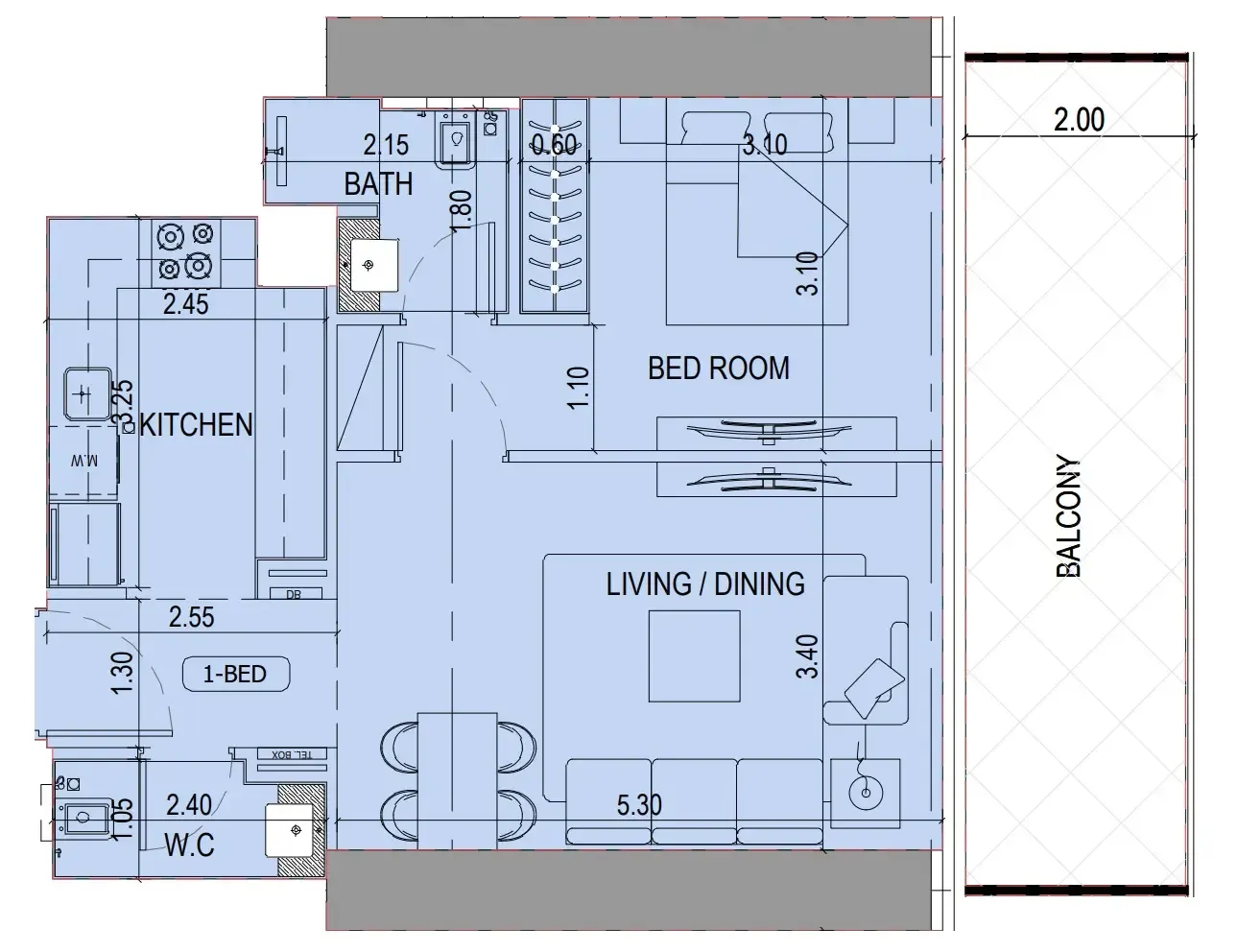 Binghatti Sky Terraces 1 bed floor plan, 757 sqft