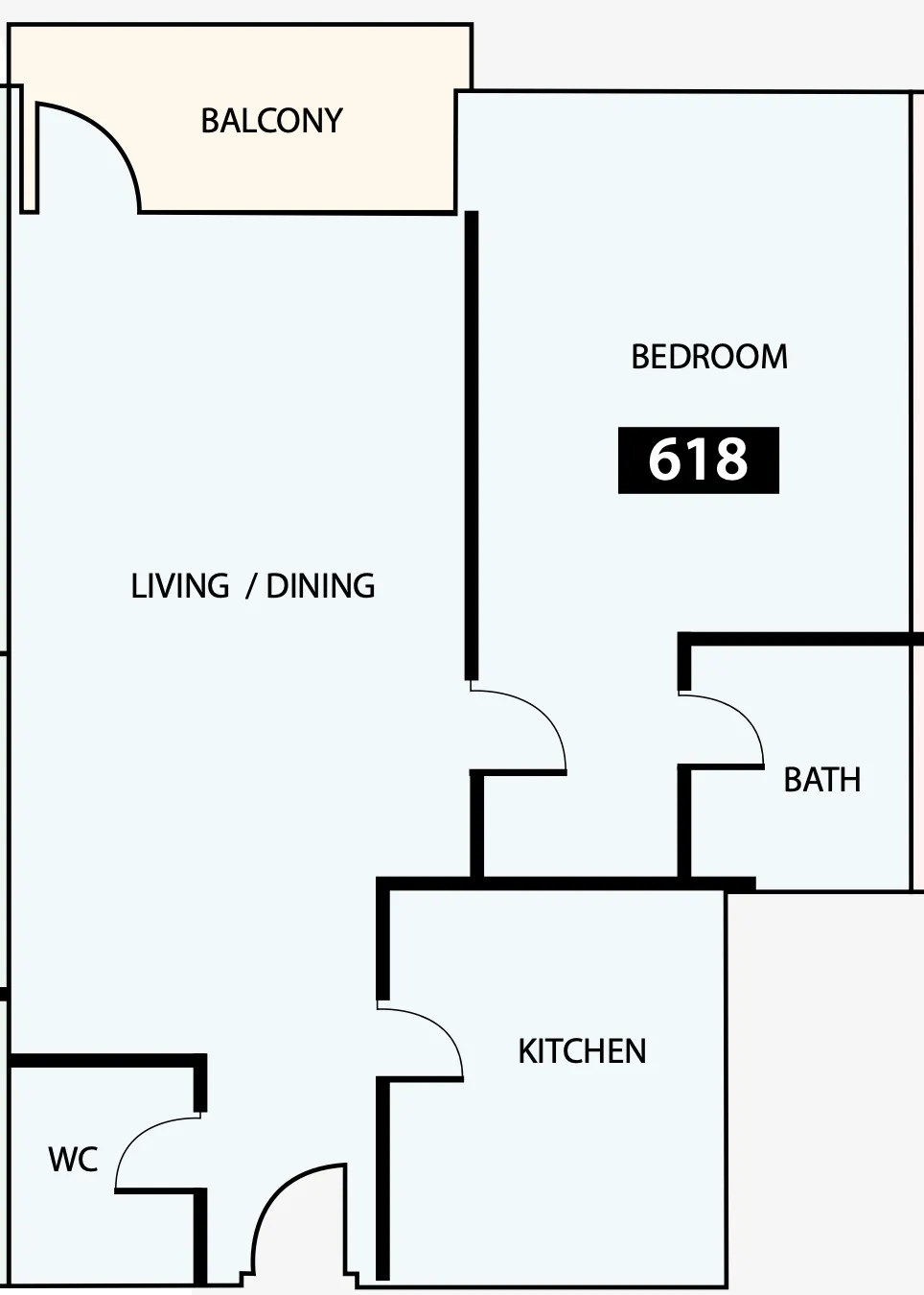 Paradise View 1 1 bed floor plan, 817 sqft