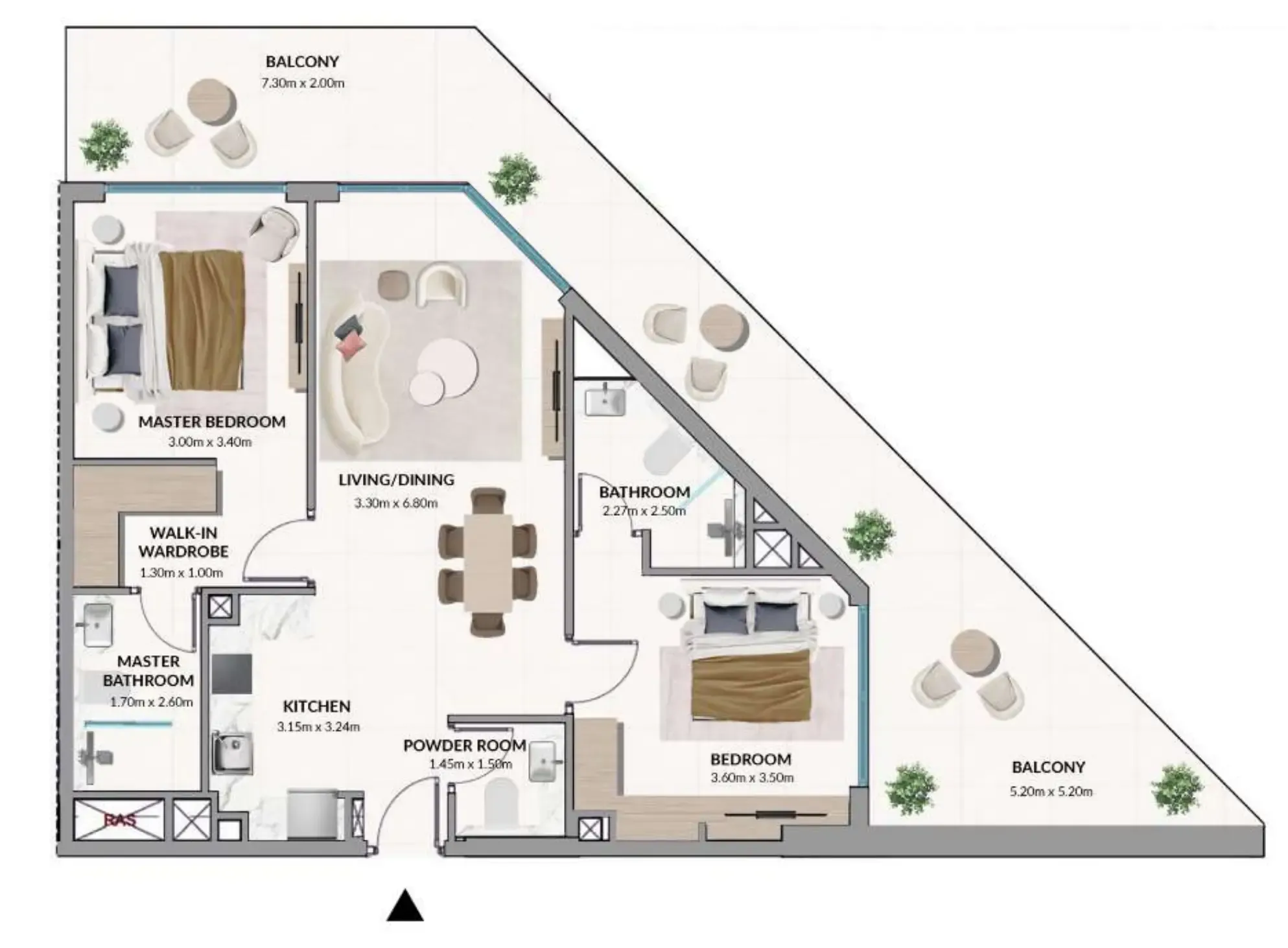 Woodland Terraces 2 bed floor plan, 1,212 sqft
