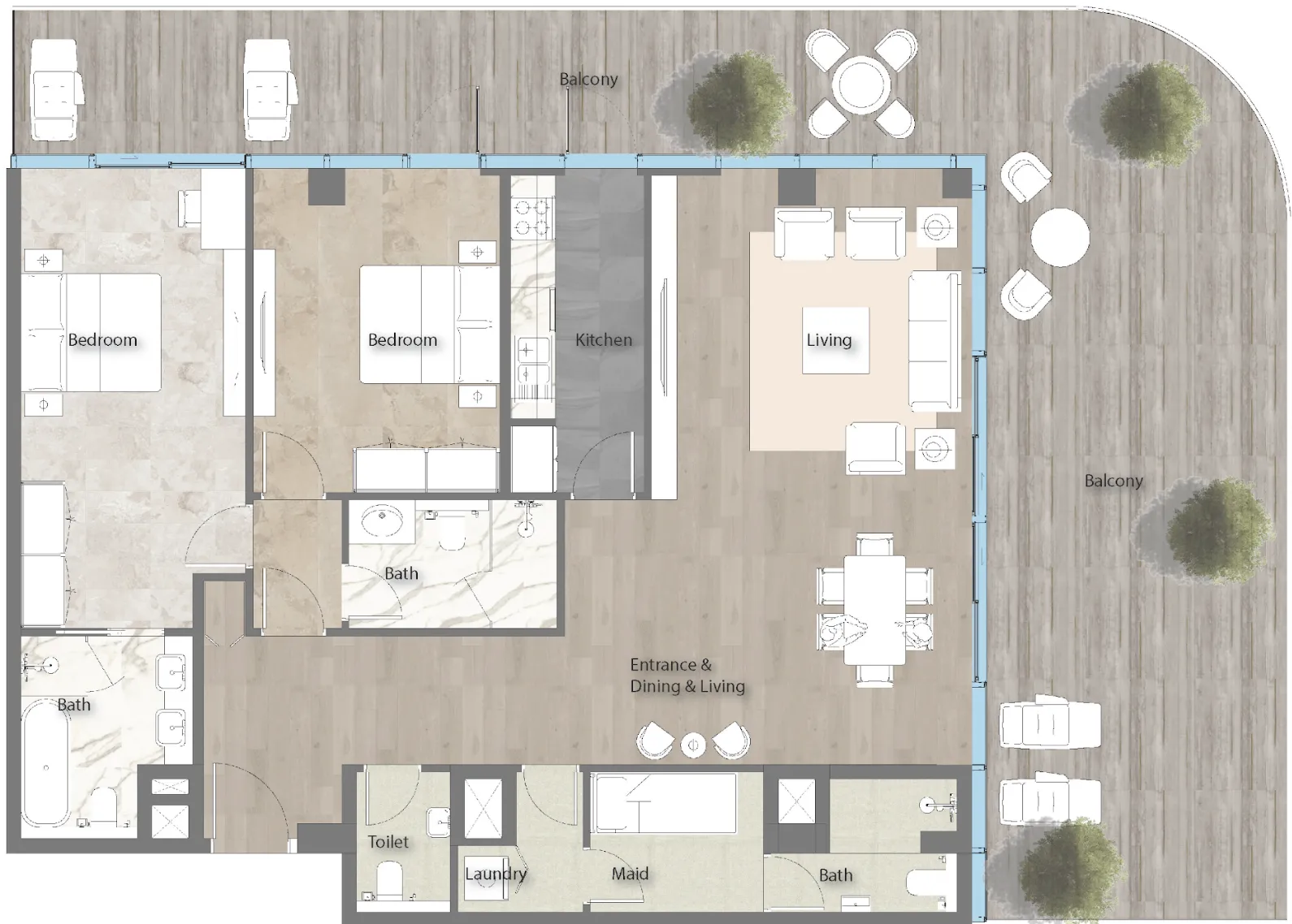 Yas Beach Residence 2 bed floor plan, 2,096 sqft