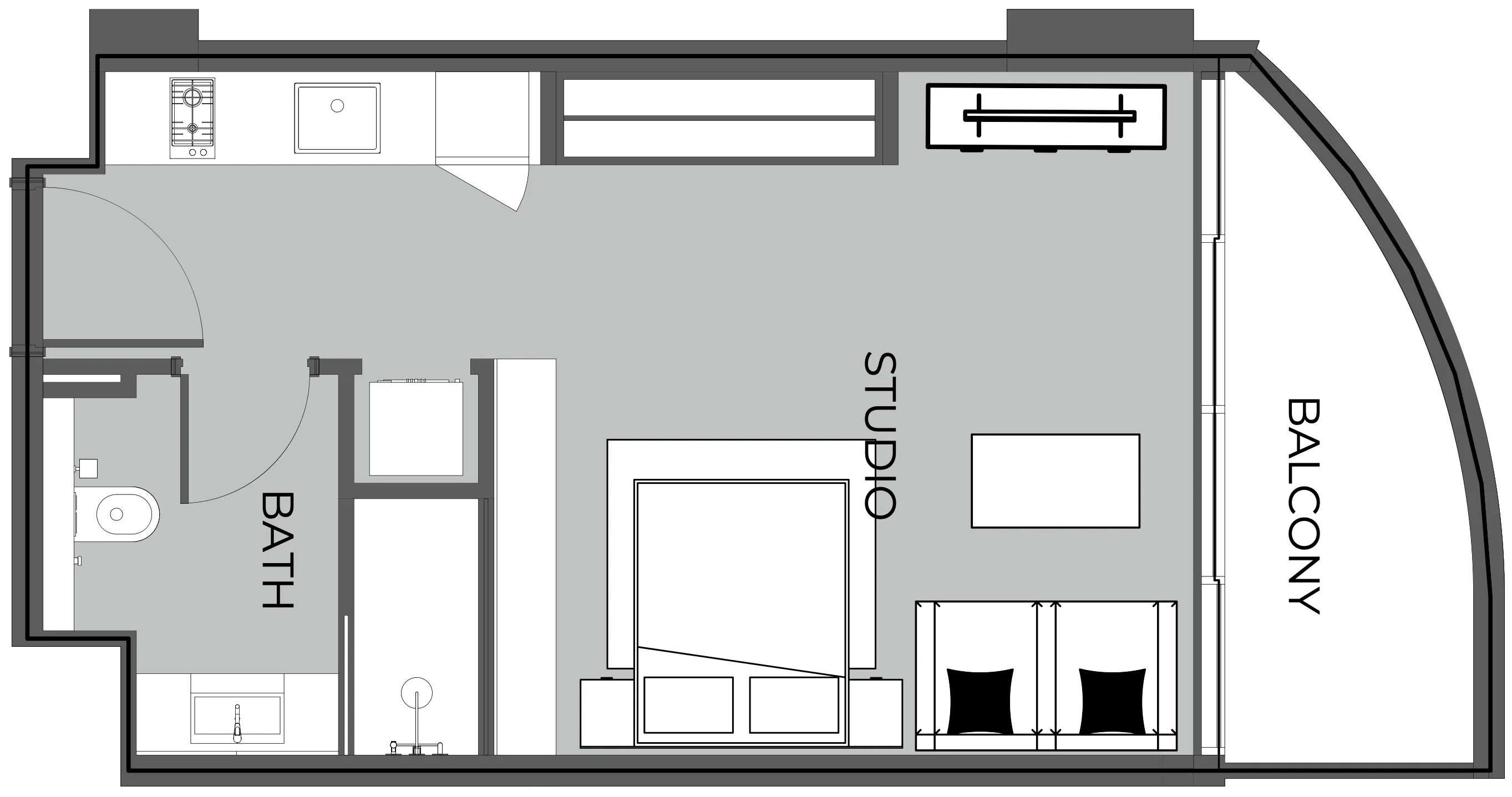 The Boulevard Studio floor plan, 438 sqft