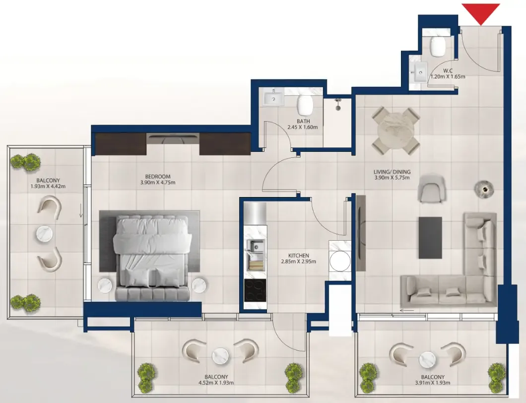 Al Vista 1 bed floor plan, 993 sqft