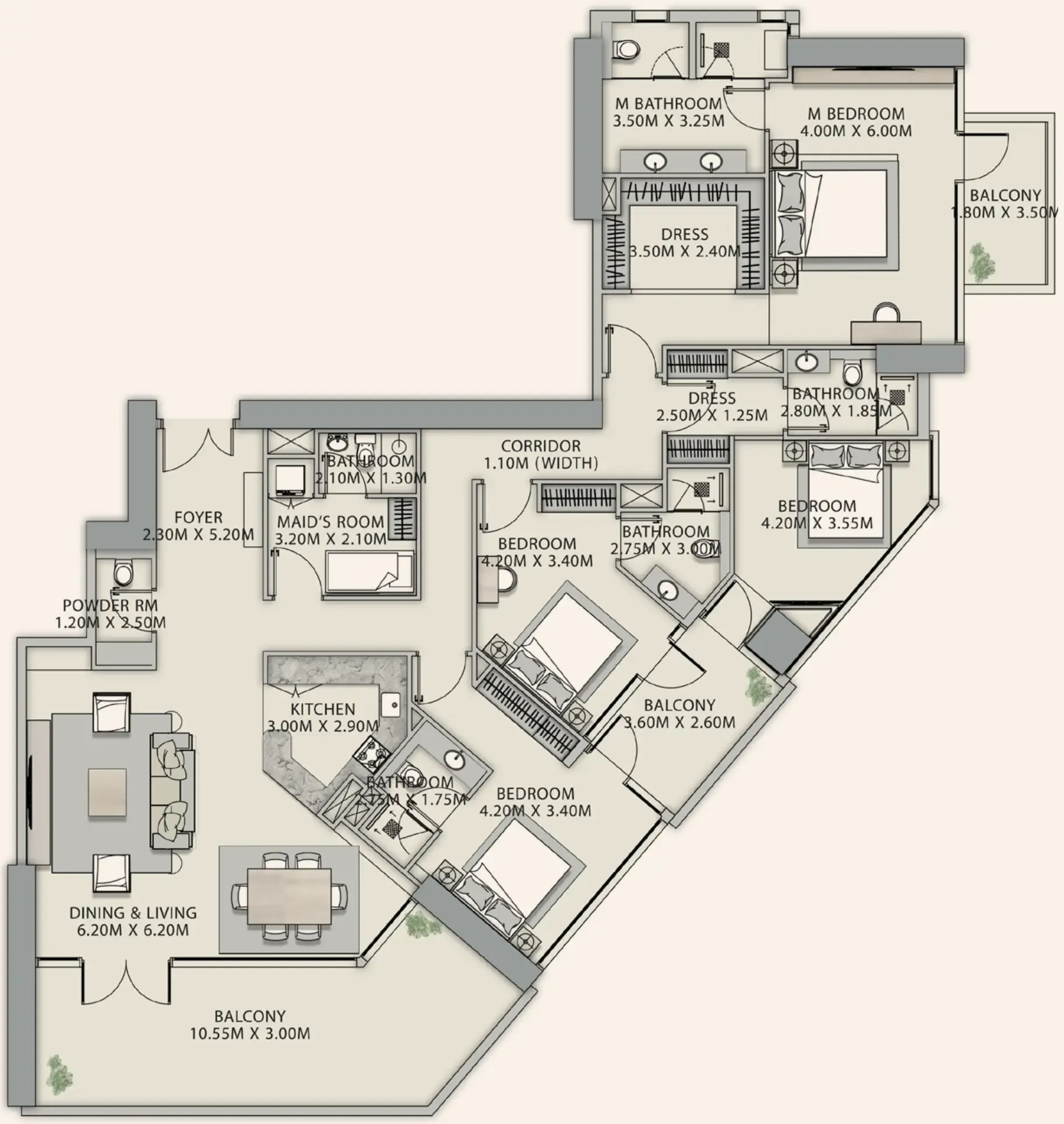 Velor Penthouses 4 bed floor plan, 3,000 sqft