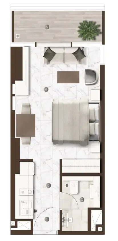 Onda by Kasco Studio floor plan, 351 sqft